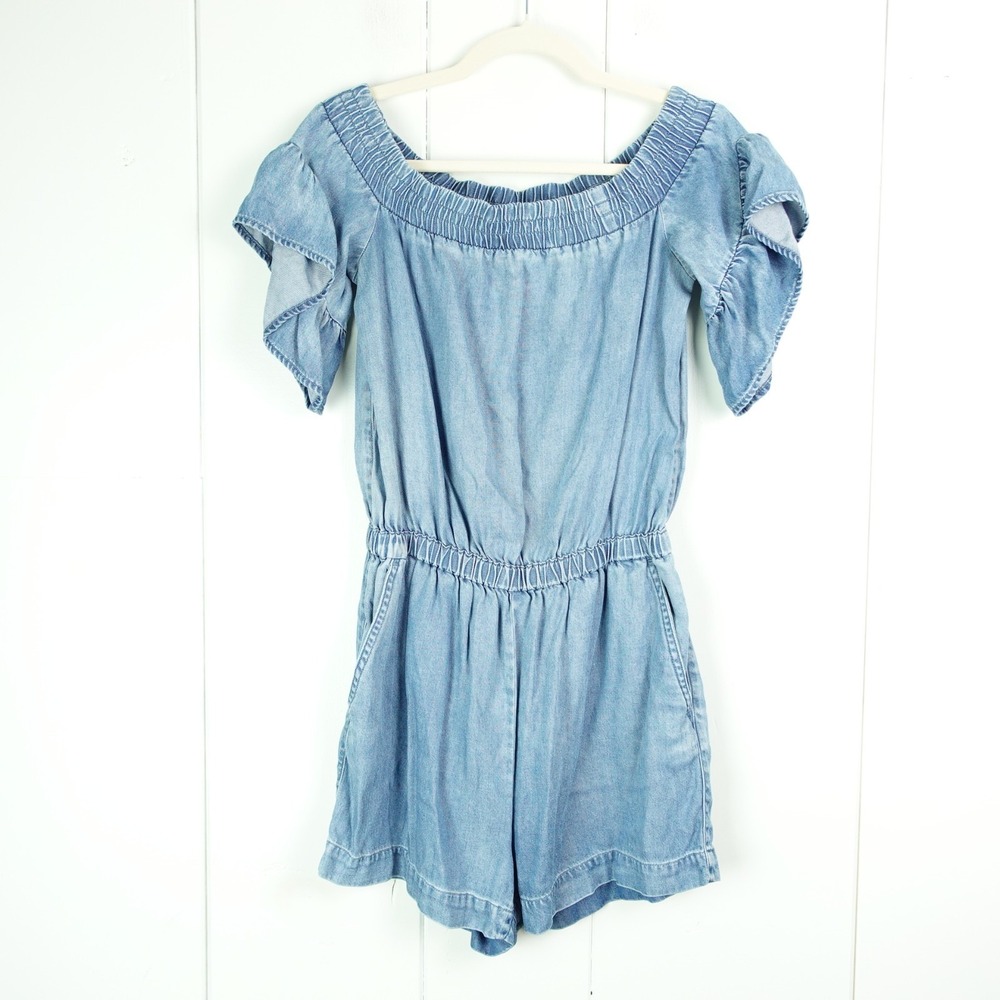 Allsaints Romper Women SZ 6 Adela Chambray Playsuit Off the Shoulder Boho Modern